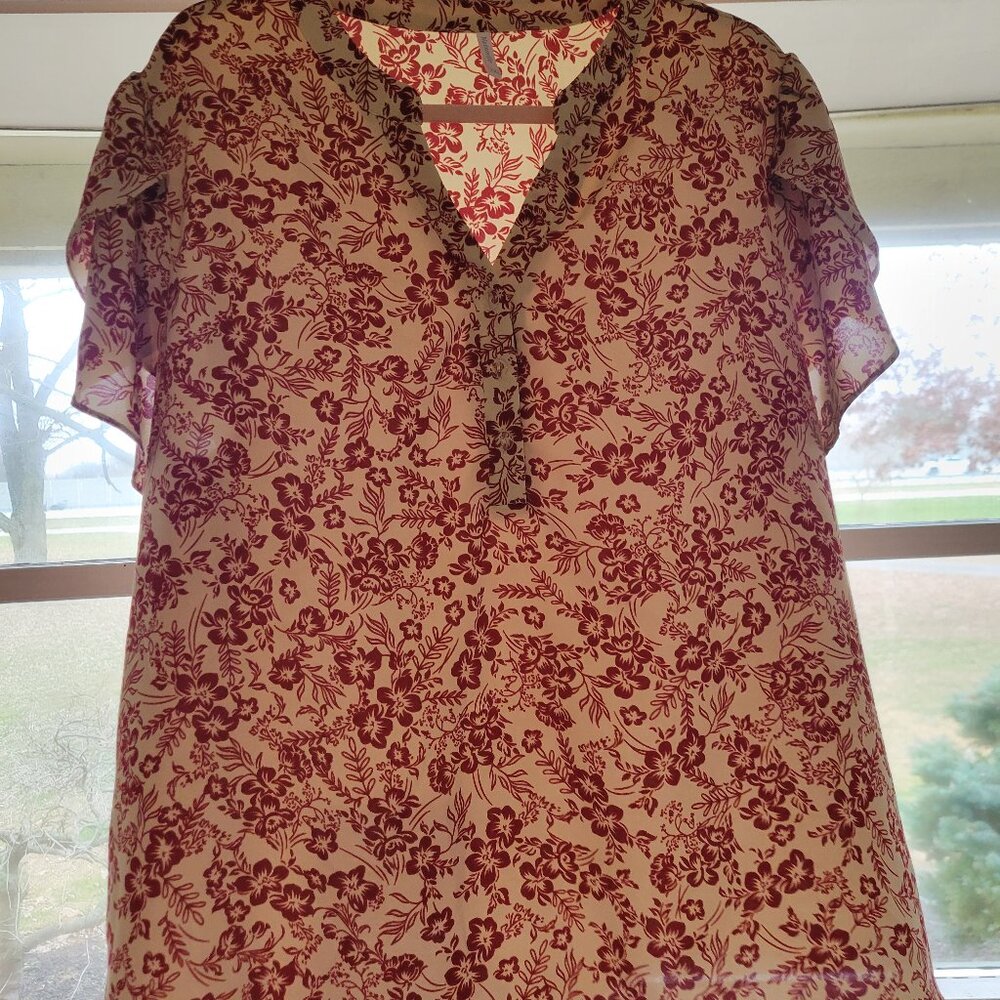 Floral Print Blouse - Red and Cream